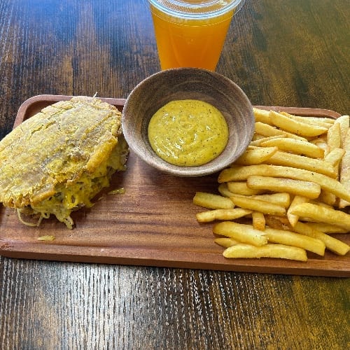 Combo of Fried Pork Plantain Sandwich.